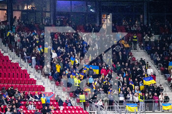 2022-11-03 - Fans Supporters of Ukraine during the UEFA Europa Conference League, Group E football match between AZ Alkmaar and SC Dnipro-1 on November 3, 2022 at the AZ Stadion in Alkmaar, Netherlands - FOOTBALL - CONFERENCE LEAGUE - AZ ALKMAAR V DNIPRO-1 - UEFA CONFERENCE LEAGUE - SOCCER