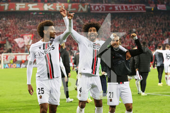 2022-11-03 - Jean-Clair Todibo, Dante and Alexis Beka Beka of Nice celebrate after the UEFA Conference League, Group D football match between FC Koln and OGC Nice on November 3, 2022 at RheinEnergieStadion in Koln, Germany - FOOTBALL - CONFERENCE LEAGUE - KOLN V NICE - UEFA CONFERENCE LEAGUE - SOCCER