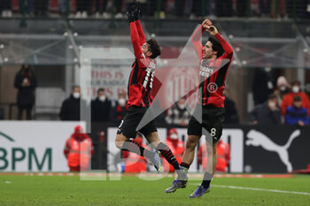 2022-01-13 - Brahim Diaz of AC Milan and Sandro Tonali of AC Milan celebrate the victory at the end of the match during the Coppa Italia 2021/22 football match between AC Milan and Genoa CFC at Giuseppe Meazza Stadium, Milan, Italy on January 14, 2022 - AC MILAN VS GENOA CFC - ITALIAN CUP - SOCCER