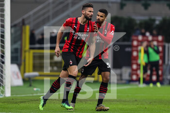 2022-01-13 - Olivier Giroud of AC Milan celebrates after scoring a goal during the Coppa Italia 2021/22 football match between AC Milan and Genoa CFC at Giuseppe Meazza Stadium, Milan, Italy on January 13, 2022 - AC MILAN VS GENOA CFC - ITALIAN CUP - SOCCER