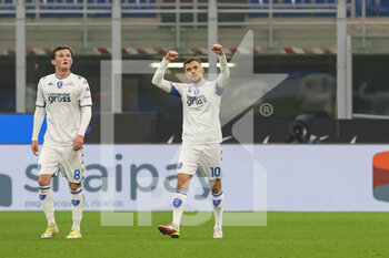 2022-01-19 - Nedim Bajrami of Empoli FC celebrates after scoring a goal during the Coppa Italia 2021/22 football match between FC Internazionale and Empoli FC at Giuseppe Meazza Stadium, Milan, Italy on January 19, 2022 - INTER - FC INTERNAZIONALE VS EMPOLI FC - ITALIAN CUP - SOCCER