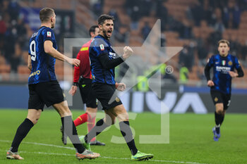 2022-01-19 - Andrea Ranocchia of FC Internazionale celebrates after scoring a goal during the Coppa Italia 2021/22 football match between FC Internazionale and Empoli FC at Giuseppe Meazza Stadium, Milan, Italy on January 19, 2022 - INTER - FC INTERNAZIONALE VS EMPOLI FC - ITALIAN CUP - SOCCER