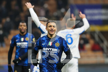 2022-01-19 - Alexis Sanchez of FC Internazionale smiling during the Coppa Italia 2021/22 football match between FC Internazionale and Empoli FC at Giuseppe Meazza Stadium, Milan, Italy on January 19, 2022 - INTER - FC INTERNAZIONALE VS EMPOLI FC - ITALIAN CUP - SOCCER