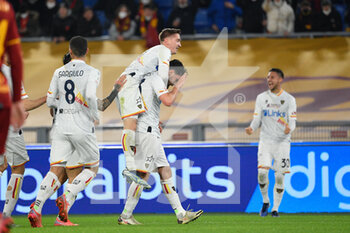 2022-01-20 - Arturo Calabresi (US Lecce) celebrates after scoring the goal 0-1 during the Coppa Italia Frecciarossa round of 16 match between AS Roma vs US Lecce at the Olimpic Stadium in Rome on 20 January 2022. - AS ROMA VS US LECCE - ITALIAN CUP - SOCCER