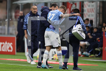2022-02-09 - Ciro Immobile of SS Lazio injured during the Coppa Italia 2021/22 football match between AC Milan and SS Lazio at Giuseppe Meazza Stadium, Milan, Italy on February 09, 2022 - AC MILAN VS SS LAZIO - ITALIAN CUP - SOCCER