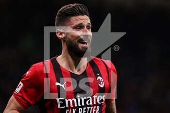 2022-02-09 - Olivier Giroud of AC Milan celebrates after scoring a goal during the Coppa Italia 2021/22 football match between AC Milan and SS Lazio at Giuseppe Meazza Stadium, Milan, Italy on February 09, 2022 - AC MILAN VS SS LAZIO - ITALIAN CUP - SOCCER