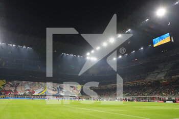 2022-03-01 - A general view inside the stadium with Peace message during the Coppa Italia 2021/22 football match between AC Milan and FC Internazionale at Giuseppe Meazza Stadium, Milan, Italy on March 01, 2022 - AC MILAN VS FC INTERNAZIONALE - ITALIAN CUP - SOCCER