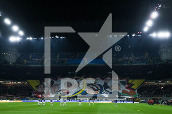 2022-03-01 - AC Milan fans choreography prior to kick off during the Coppa Italia 2021/22 football match between AC Milan and FC Internazionale at Giuseppe Meazza Stadium, Milan, Italy on March 01, 2022 - AC MILAN VS FC INTERNAZIONALE - ITALIAN CUP - SOCCER