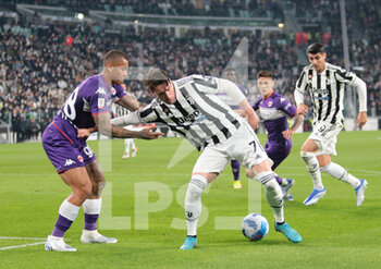 2022-04-20 - Igor of ACF Fiorentina and Dusan Vlahovic of Juventus Fc during the Italian Cup, Coppa Italia, semi-finals 2nd leg football match between Juventus FC and ACF Fiorentina on April 20, 2022 at Allianz stadium in Turin, Italy - JUVENTUS FC VS ACF FIORENTINA - ITALIAN CUP - SOCCER