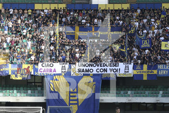 2022-08-07 - Hellas Verona fans show their support during Hellas Verona vs SSC Bari, round of 32° of Coppa Italia Frecciarossa 2022-23, at Marcantoni Bentegodi stadium of Verona (VR), Italy, on August 07, 2022. - HELLAS VERONA VS SSC BARI - ITALIAN CUP - SOCCER