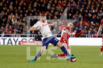2022-03-01 - Tottenham Hotspur midfielder Dejan Kulusevski (21) is fouled by Middlesbrough midfielder Jonathan Howson (16) during the English FA Cup football match between Middlesbrough and Tottenham Hotspur on March 1, 2022 at the Riverside Stadium in Middlesbrough, England - MIDDLESBROUGH VS TOTTENHAM HOTSPUR - ENGLISH LEAGUE CUP - SOCCER