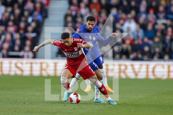 2022-03-19 - Marcus Tavernier (7) of Middlesbrough battles with Ruben Loftus-Cheek (12) of Chelsea during the English FA Cup, quarters-final football match between Middlesbrough and Chelsea on March 19, 2022 at the Riverside Stadium in Middlesbrough, England - MIDDLESBROUGH VS CHELSEA - ENGLISH LEAGUE CUP - SOCCER
