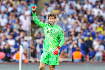 2022-05-14 - Alisson Becker (1) of Liverpool reacts to saving a penalty during the penalty shootout during the English FA Cup, Final football match between Chelsea and Liverpool on May 14, 2022 at Wembley Stadium in London, England - FINAL - CHELSEA VS LIVERPOOL - ENGLISH LEAGUE CUP - SOCCER