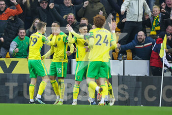 2022-01-15 - Adam Idah (35) of Norwich City celebrates a goal 2-0 during the English championship Premier League football match between Norwich City and Everton on January 15, 2022 at Carrow Road in Norwich, England - NORWICH CITY VS EVERTON - ENGLISH PREMIER LEAGUE - SOCCER