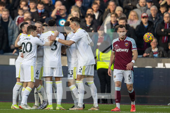 2022-01-16 - Leeds United midfielder Jack Harrison (11) celebrates his goal during the English championship Premier League football match between West Ham United and Leeds United on January 16, 2022 at the London Stadium in London, England - WEST HAM UNITED VS LEEDS UNITED - ENGLISH PREMIER LEAGUE - SOCCER