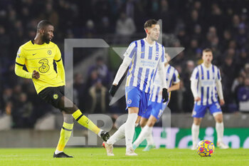 2022-01-19 - Chelsea Defender Antonio Rudiger during the English championship Premier League football match between Brighton and Hove Albion and Chelsea on January 18, 2022 at the American Express Community Stadium in Brighton and Hove, England - BRIGHTON AND HOVE ALBION VS CHELSEA - ENGLISH PREMIER LEAGUE - SOCCER