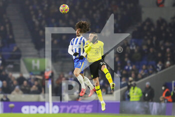 2022-01-19 - Chelsea Midfielder Hakim Ziyech battles with Brighton and Hove Albion defender Marc Cucurella during the English championship Premier League football match between Brighton and Hove Albion and Chelsea on January 18, 2022 at the American Express Community Stadium in Brighton and Hove, England - BRIGHTON AND HOVE ALBION VS CHELSEA - ENGLISH PREMIER LEAGUE - SOCCER