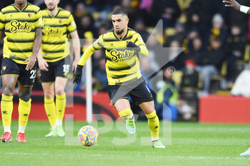2022-02-12 - Watford midfielder Imran Louza during the English championship Premier League football match between Watford and Brighton and Hove Albion on February 12, 2022 at Vicarage Road in Watford, England - WATFORD VS BRIGHTON AND HOVE ALBION - ENGLISH PREMIER LEAGUE - SOCCER