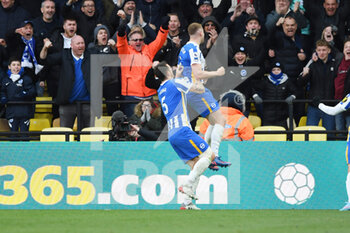 2022-02-12 - Brighton and Hove Albion defender Adam Webster (4) scores 0-2 and celebrates during the English championship Premier League football match between Watford and Brighton and Hove Albion on February 12, 2022 at Vicarage Road in Watford, England - WATFORD VS BRIGHTON AND HOVE ALBION - ENGLISH PREMIER LEAGUE - SOCCER