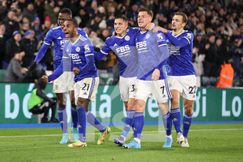 2022-02-13 - Leicester City Defender Ricardo Pereira (21) celebrates scoring 2-1 during the English championship Premier League football match between Leicester City and West Ham United on February 13, 2022 at the King Power Stadium in Leicester, England - LEICESTER CITY VS WEST HAM UNITED - ENGLISH PREMIER LEAGUE - SOCCER
