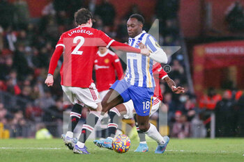 2022-02-16 - Brighton and Hove Albion forward Danny Welbeck (18) battles with Manchester United Defender Victor Lindelof (2) during the English championship Premier League football match between Manchester United and Brighton and Hove Albion on February 15, 2022 at Old Trafford in Manchester, England - MANCHESTER UNITED VS BRIGHTON AND HOVE ALBION - ENGLISH PREMIER LEAGUE - SOCCER