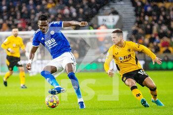 2022-02-20 - Leicester City Defender Daniel Amartey (18) and Daniel Podence of Wolverhampton during the English championship Premier League football match between Wolverhampton Wanderers and Leicester City on February 20, 2022 at Molineux stadium in Wolverhampton, England - WOLVERHAMPTON WANDERERS VS LEICESTER CITY - ENGLISH PREMIER LEAGUE - SOCCER