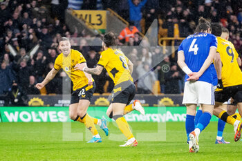 2022-02-20 - Ruben Neves (C) of Wolverhampton Wanderers (8) celebrates after his goal 1-0 during the English championship Premier League football match between Wolverhampton Wanderers and Leicester City on February 20, 2022 at Molineux stadium in Wolverhampton, England - WOLVERHAMPTON WANDERERS VS LEICESTER CITY - ENGLISH PREMIER LEAGUE - SOCCER