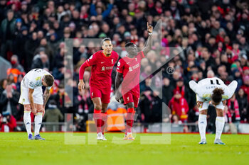 2022-02-23 - Liverpool forward Sadio Mane (10) scores a goal and celebrates to make the score 4-0 during the English championship Premier League football match between Liverpool and Leeds United on February 23, 2022 at Anfield stadium in Liverpool, England - LIVERPOOL VS LEEDS UNITED - ENGLISH PREMIER LEAGUE - SOCCER