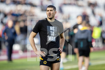 2022-02-27 - Wolverhampton Wanderers defender Conor Coady (16), No To War t-shirt before the English championship Premier League football match between West Ham United and Wolverhampton Wanderers on February 27, 2022 at the London Stadium in London, England - WEST HAM UNITED VS WOLVERHAMPTON WANDERERS - ENGLISH PREMIER LEAGUE - SOCCER