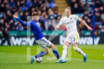 2022-03-05 - Leeds United defender Luke Ayling (2) and Harvey Barnes of Leicester during the English championship Premier League football match between Leicester City and Leeds United on March 5, 2022 at the King Power Stadium in Leicester, England - LEICESTER CITY VS LEEDS UNITED - ENGLISH PREMIER LEAGUE - SOCCER