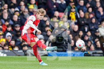 2022-03-06 - Martin Odegaard (8) of Arsenal during the English championship Premier League football match between Watford and Arsenal on March 6, 2022 at Vicarage Road in Watford, England - WATFORD VS ARSENAL - ENGLISH PREMIER LEAGUE - SOCCER