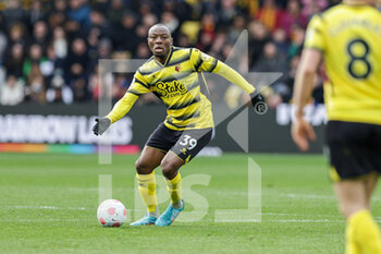 2022-03-06 - Edo Kayembe (39) of Watford during the English championship Premier League football match between Watford and Arsenal on March 6, 2022 at Vicarage Road in Watford, England - WATFORD VS ARSENAL - ENGLISH PREMIER LEAGUE - SOCCER