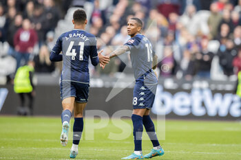 2022-03-13 - Aston Villa midfielder Jacob Ramsey (41) celebrates his goal with Ashley Young during the English championship Premier League football match between West Ham United and Aston Villa on March 13, 2022 at the London Stadium in London, England - WEST HAM UNITED VS ASTON VILLA - ENGLISH PREMIER LEAGUE - SOCCER