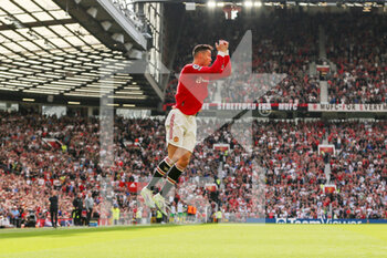 2022-04-17 - Manchester United Forward Cristiano Ronaldo (7) celebrates his goal 2-0 during the English championship Premier League football match between Manchester United and Norwich City on April 16, 2022 at Old Trafford in Manchester, England - MANCHESTER UNITED VS NORWICH CITY - ENGLISH PREMIER LEAGUE - SOCCER