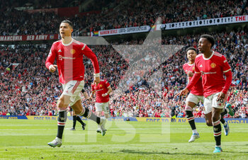 2022-04-17 - Manchester United Forward Cristiano Ronaldo (7) celebrates his goal 1-0 during the English championship Premier League football match between Manchester United and Norwich City on April 16, 2022 at Old Trafford in Manchester, England - MANCHESTER UNITED VS NORWICH CITY - ENGLISH PREMIER LEAGUE - SOCCER