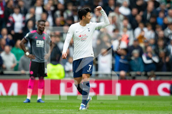 2022-05-01 - Tottenham Hotspur forward Son Heung-Min (7) celebrates his goal 2-0 during the English championship Premier League football match between Tottenham Hotspur and Leicester City on May 1, 2022 at Tottenham Hotspur Stadium in London, England - TOTTENHAM HOTSPUR VS LEICESTER CITY - ENGLISH PREMIER LEAGUE - SOCCER