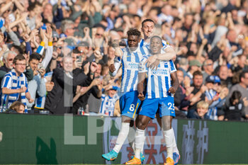 2022-05-07 - Brighton and Hove Albion midfielder Moises Caicedo (25) celebrates a goal 1-0 during the English championship Premier League football match between Brighton and Hove Albion and Manchester United on May 7, 2022 at the American Express Community Stadium in Brighton and Hove, England - BRIGHTON AND HOVE ALBION VS MANCHESTER UNITED - ENGLISH PREMIER LEAGUE - SOCCER