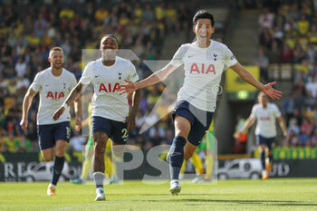 2022-05-22 - Son Heung-Min (7) of Tottenham Hotspur celebrates his goal 0-5 during the English championship Premier League football match between Norwich City and Tottenham Hotspur on May 22, 2022 at Carrow Road in Norwich, England - NORWICH CITY VS TOTTENHAM HOTSPUR - ENGLISH PREMIER LEAGUE - SOCCER
