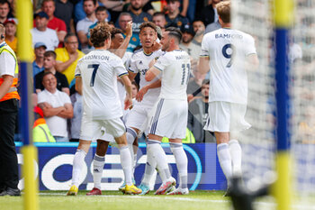 2022-08-06 - Leeds United forward Rodrigo Moreno (19) scores a goal and celebrates to make the score 1-1 during the English championship Premier League football match between Leeds United and Wolverhampton Wanderers on August 6, 2022 at Elland Road in Leeds, England - FOOTBALL - ENGLISH CHAMP - LEEDS V WOLVERHAMPTON - ENGLISH PREMIER LEAGUE - SOCCER