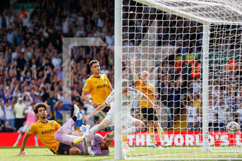 2022-08-06 - Wolverhampton Wanderers defender Rayan Ait-Nouri (3) scores an own goal to make the score 2-1 during the English championship Premier League football match between Leeds United and Wolverhampton Wanderers on August 6, 2022 at Elland Road in Leeds, England - FOOTBALL - ENGLISH CHAMP - LEEDS V WOLVERHAMPTON - ENGLISH PREMIER LEAGUE - SOCCER