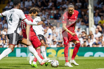 2022-08-06 - Liverpool forward Mohamed Salah (11) scores 2-2 during the English championship Premier League football match between Fulham and Liverpool on August 6, 2022 at Craven Cottage in London, England - FOOTBALL - ENGLISH CHAMP - FULHAM V LIVERPOOL - ENGLISH PREMIER LEAGUE - SOCCER