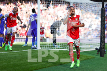 2022-08-13 - Gabriel Jesus (9) of Arsenal scores a goal and celebrates 2-0 during the English championship Premier League football match between Arsenal and Leicester City on August 13, 2022 at the Emirates Stadium in London, England - FOOTBALL - ENGLISH CHAMP - ARSENAL V LEICESTER - ENGLISH PREMIER LEAGUE - SOCCER