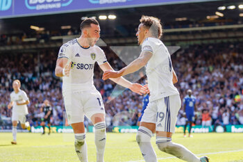 2022-08-21 - Leeds United midfielder Jack Harrison (11) scores a goal and celebrates to make the score 3-0 with Rodrigo Moreno during the English championship Premier League football match between Leeds United and Chelsea on August 21, 2022 at Elland Road, Leeds, England - FOOTBALL - ENGLISH CHAMP - LEEDS V CHELSEA - ENGLISH PREMIER LEAGUE - SOCCER