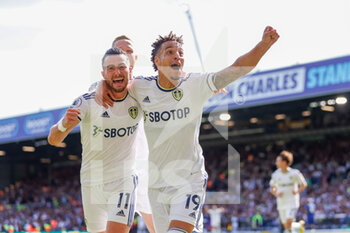 2022-08-21 - Leeds United midfielder Jack Harrison (11) celebrates with Leeds United forward Rodrigo Moreno (19) after scoring the 3rd goal to make the score 3-0 during the English championship Premier League football match between Leeds United and Chelsea on August 21, 2022 at Elland Road, Leeds, England - FOOTBALL - ENGLISH CHAMP - LEEDS V CHELSEA - ENGLISH PREMIER LEAGUE - SOCCER