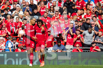 2022-08-27 - Liverpool's defender Trent Alexander-Arnold (66) scores and celebrates 3-0 with Virgil van Dijk during the English championship Premier League football match between Liverpool and Bournemouth on August 27, 2022 at Anfield in Liverpool, England - FOOTBALL - ENGLISH CHAMP - LIVERPOOL V BOURNEMOUTH - ENGLISH PREMIER LEAGUE - SOCCER