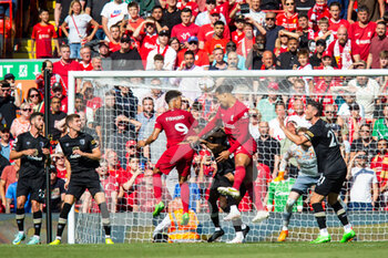 2022-08-27 - Liverpool's defender Virgil van Dijk (4) scores a goal 5-0 during the English championship Premier League football match between Liverpool and Bournemouth on August 27, 2022 at Anfield in Liverpool, England - FOOTBALL - ENGLISH CHAMP - LIVERPOOL V BOURNEMOUTH - ENGLISH PREMIER LEAGUE - SOCCER