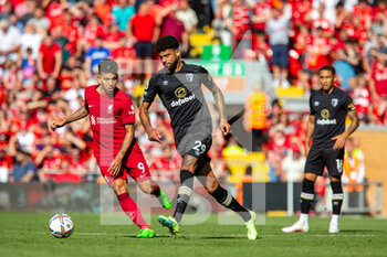 2022-08-27 - Bournemouth's midfielder Philip Billing (29), Roberto Firmino of Liverpool during the English championship Premier League football match between Liverpool and Bournemouth on August 27, 2022 at Anfield in Liverpool, England - FOOTBALL - ENGLISH CHAMP - LIVERPOOL V BOURNEMOUTH - ENGLISH PREMIER LEAGUE - SOCCER