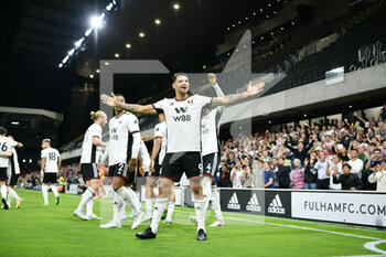 2022-08-30 - Fulham forward Aleksandar Mitrovic (9) celebrates his goal 1-0 during the English championship Premier League football match between Fulham and Brighton and Hove Albion on August 30, 2022 at Craven Cottage in London, England - FOOTBALL - ENGLISH CHAMP - FULHAM V BRIGHTON - ENGLISH PREMIER LEAGUE - SOCCER