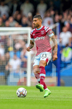 2022-09-03 - Emerson Palmieri (33) of West Ham United during the Premier League match between Chelsea and West Ham United at Stamford Bridge, London, England on 3 September 2022. Photo Nigel Keene / ProSportsImages / DPPI - FOOTBALL - ENGLISH CHAMP - CHELSEA V WEST HAM - ENGLISH PREMIER LEAGUE - SOCCER