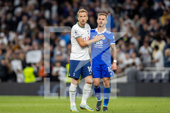 2022-09-17 - Harry Kane (10) of Tottenham Hotspur & Leicester City Midfielder James Maddison (10) after the final whistle during the Premier League match between Tottenham Hotspur and Leicester City at Tottenham Hotspur Stadium, London, United Kingdom on 17 September 2022. Photo Jane Stokes / ProSportsImages / DPPI - FOOTBALL - ENGLISH CHAMP - TOTTENHAM V LEICESTER - ENGLISH PREMIER LEAGUE - SOCCER